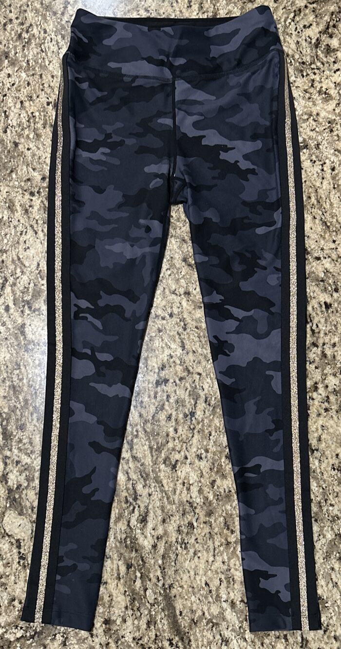 Avia Active Core Performance Gray Camo Leggings W/Gold Stripes Size S (4-6)